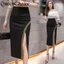 Phụ Nữ Gợi Cảm Bên Chia Bodycon Váy Nữ Thời Trang Đen Công Sở Váy Midi