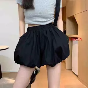 DARON Flower Bud Lantern Shorts, Quần Short bí ngô cạp cao thông thường dành cho nữ, Đồ dạo phố dáng rộng ngọt ngào Đèn lồng bong bóng ống rộng Quần ngắn mùa hè