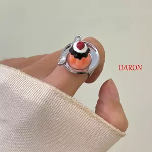 Nhẫn Bánh Dâu DARON, Thìa Nĩa Bánh Mousse Nhẫn, Ngọt Mở Vintage Chunky Thạch Nhẫn Lớp Phủ