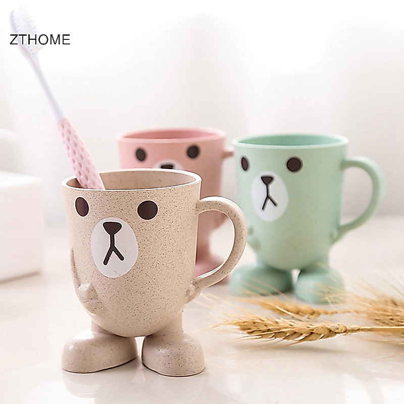 Zthome Nhà Phòng Tắm Tumbler Nước súc miệng Cốc Lúa Mì Rơm Hoạt Hình Động Vật Bàn Chải Đánh Răng Cốc HOT