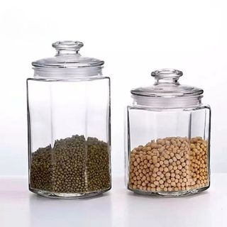 Hũ Lục Giác Thủy Tinh Dày Đẹp Có Nắp Đậy Kín Dung Tích 550, 990, 1500, 2000ml - Hũ Đựng Thực Phẩm - Trường An VN