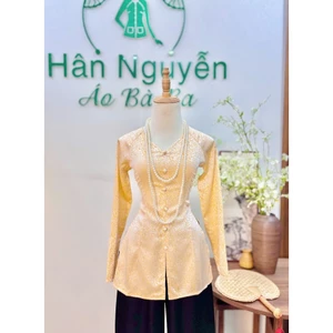 B.A211 - Áo Bà Ba GấM NềN HoA Phối KiM Sa Nhũ SáNg Cổ TiM Dây Kéo ( Quần Lụa )