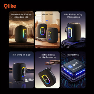 Olike SV16 Loa Bluetooth 20W Loa Bluetooth Bass Mạnh RGB Bluetooth 6.0 TWS Loa Di Động Pin 5000mAh