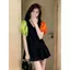 Đầm tay phồng màu tương phản Slimer Look Cổ chữ V Khâu dáng rộng cao cấp mùa hè