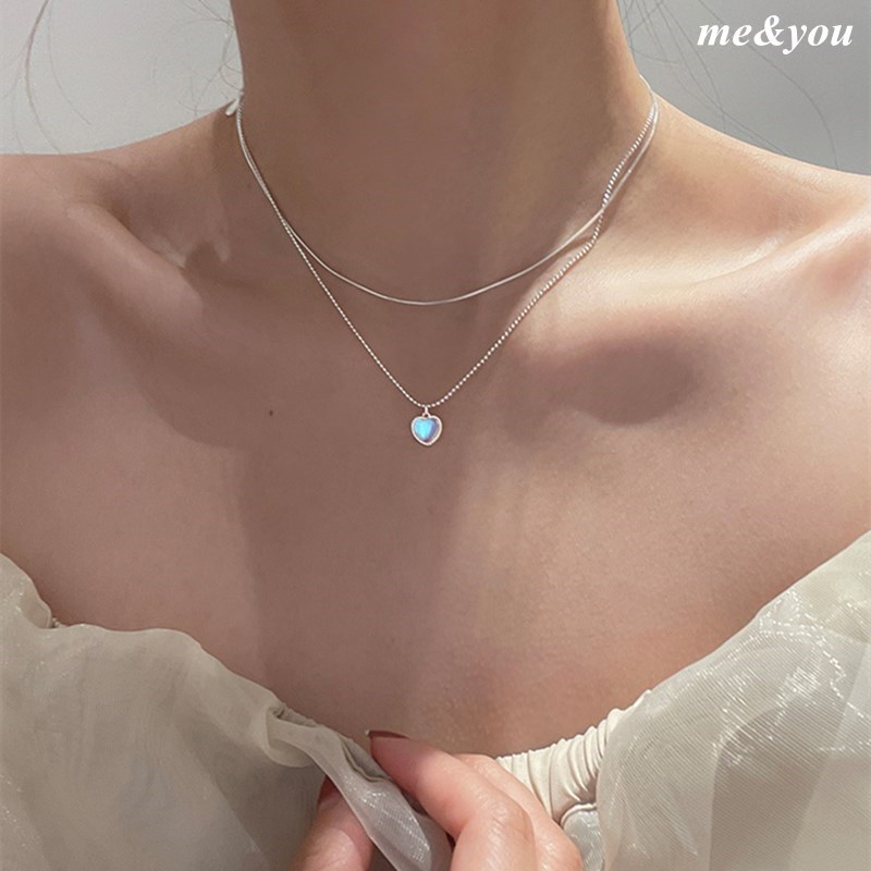 Vòng cổ hai lớp bằng bạc nguyên chất Aurora Heart