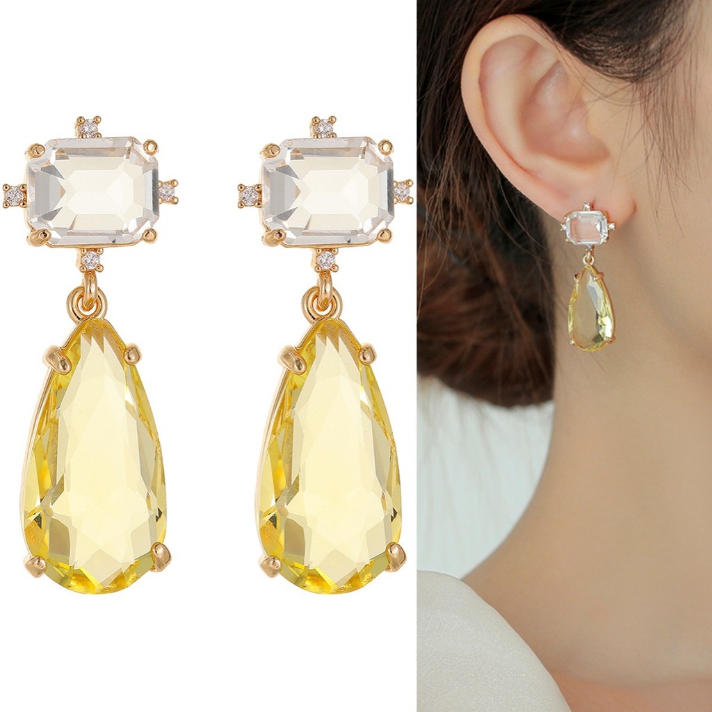 Bông tai pha lê màu vàng nữ thời trang châu Âu và Mỹ