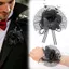 PYCOU Hoa Hồng Corsage, Vải Hoa Vải Tuyn Lưới Cổ Tay Corsage, Màu Đen Ruy Băng Thiết Kế Đeo Hoa Trâm Cài Tiệc Cưới