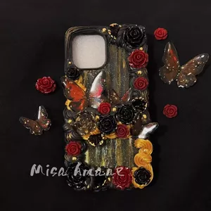 Ốp Điện Thoại Xanh Biển Sang Trọng Handmade DIY Cream Keo Thích Hợp Cho iPhone17promax Bao Gồm Tất Cả Thích Hợp Cho iPhone16pro Chống Va Chạm Sốc @ -
