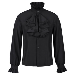 Áo sơ mi nam style Gothic cổ đứng xù, tay dài buộc, phù hợp người yêu ma cà rồng
