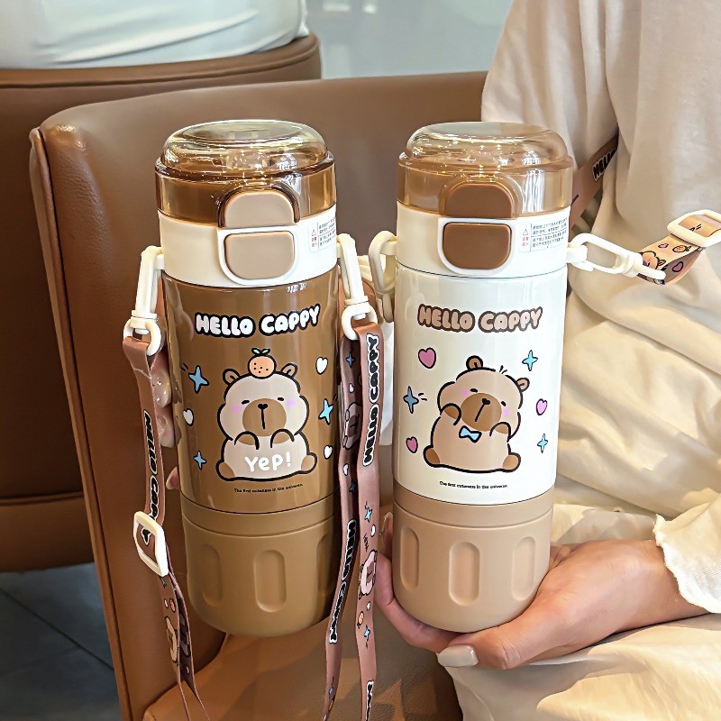 Chống Rò Rỉ Bền Bình Nước Dễ Thương Capybara Cốc Nước Inox Chân Không Cách Nhiệt Chai kapibara Tumbler Trường Cốc Quà Tặng