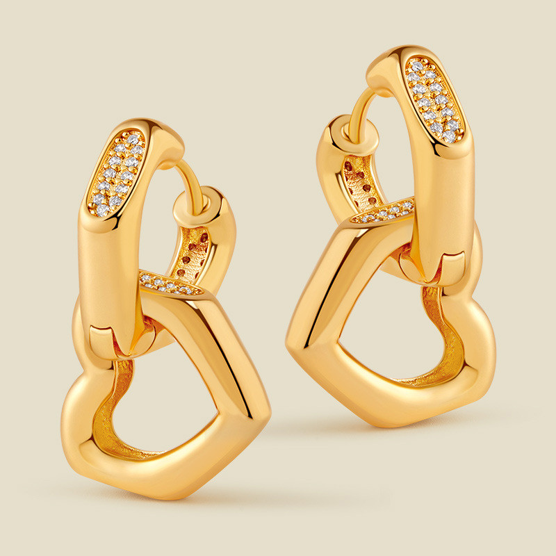 Bông tai liên kết chuỗi hình học mạ vàng với pha lê Zircon dành cho nữ