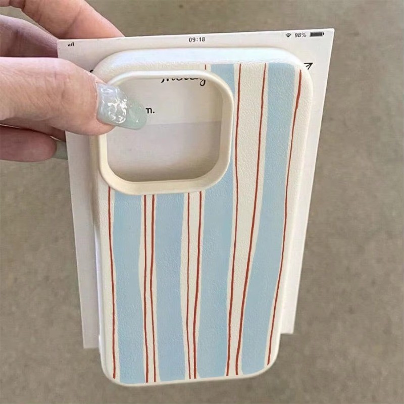 Ốp Lưng Tương Thích Cho iPhone 11 16 14 15 12 13 Pro Max 16e 14 15 Plus XR X XS Max Màu Xanh Sọc Đường Đỏ Họa Tiết Lichee Vỏ Silicon Mềm Chống Sốc