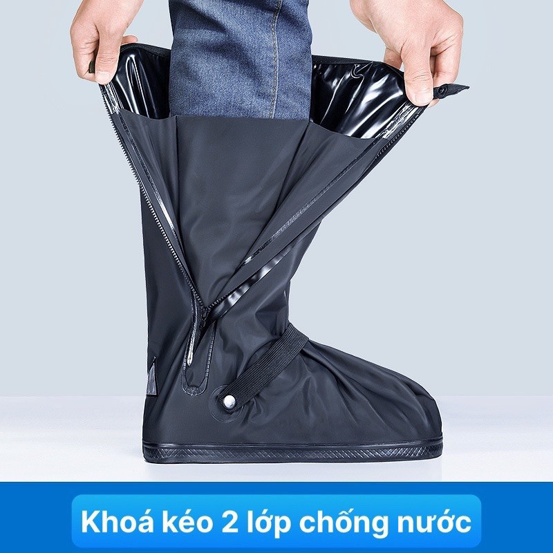 Ủng Đi Mưa Có Khoá Kéo 2 Lớp, Bọc Giày Đi Mưa Cổ Cao Chống  Thấm 100% Trơn Trượt, Chất Liệu PVC