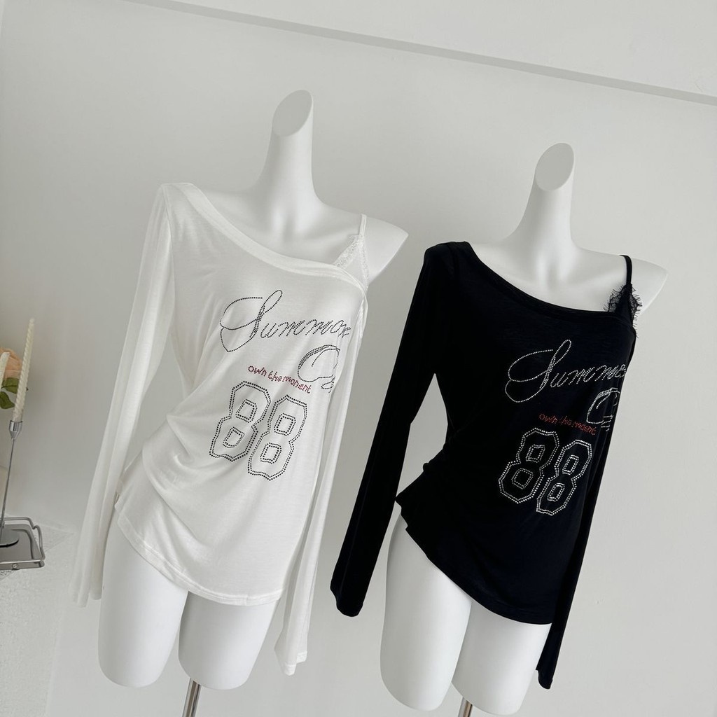 Milyfashion Niche Thiết Kế Thu Đông Phong Cách Mới Nóng Kim Cương Ren Khâu Tay Dài T Rời Mỏng Chống Nắng Top Quần Áo Nữ