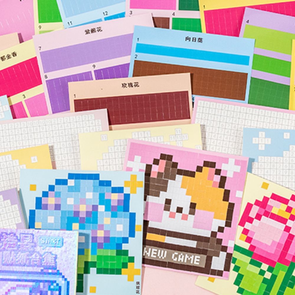 HIGHVIEWLS Dán Đậu, Phim Hoạt Hình DIY Perler Hạt Phong Cảnh Miếng Dán Sách, Phong Cách Pixel Tự Dính Mini Tô Màu Miếng Dán Sách Album Ảnh