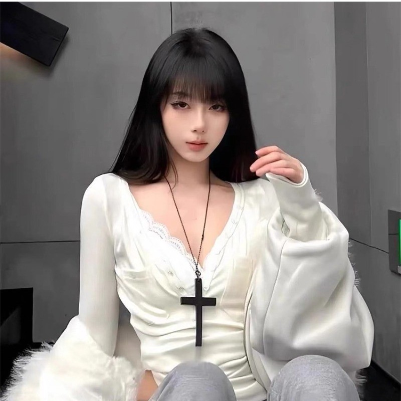 Chuỗi Mặt Dây Chuyền Hình Chữ thập Đen, Phù Hợp Với Áo Len