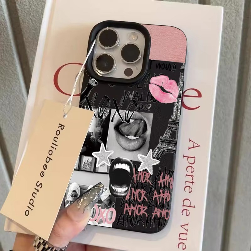 Dành Cho iPhone 11 16 14 15 12 13 Pro Max 17AIR 16e 14 15 Plus XR X XS Max Phong Cách In Môi Tháp Eiffel Họa Tiết Lichee Silicon Mềm Chống Sốc