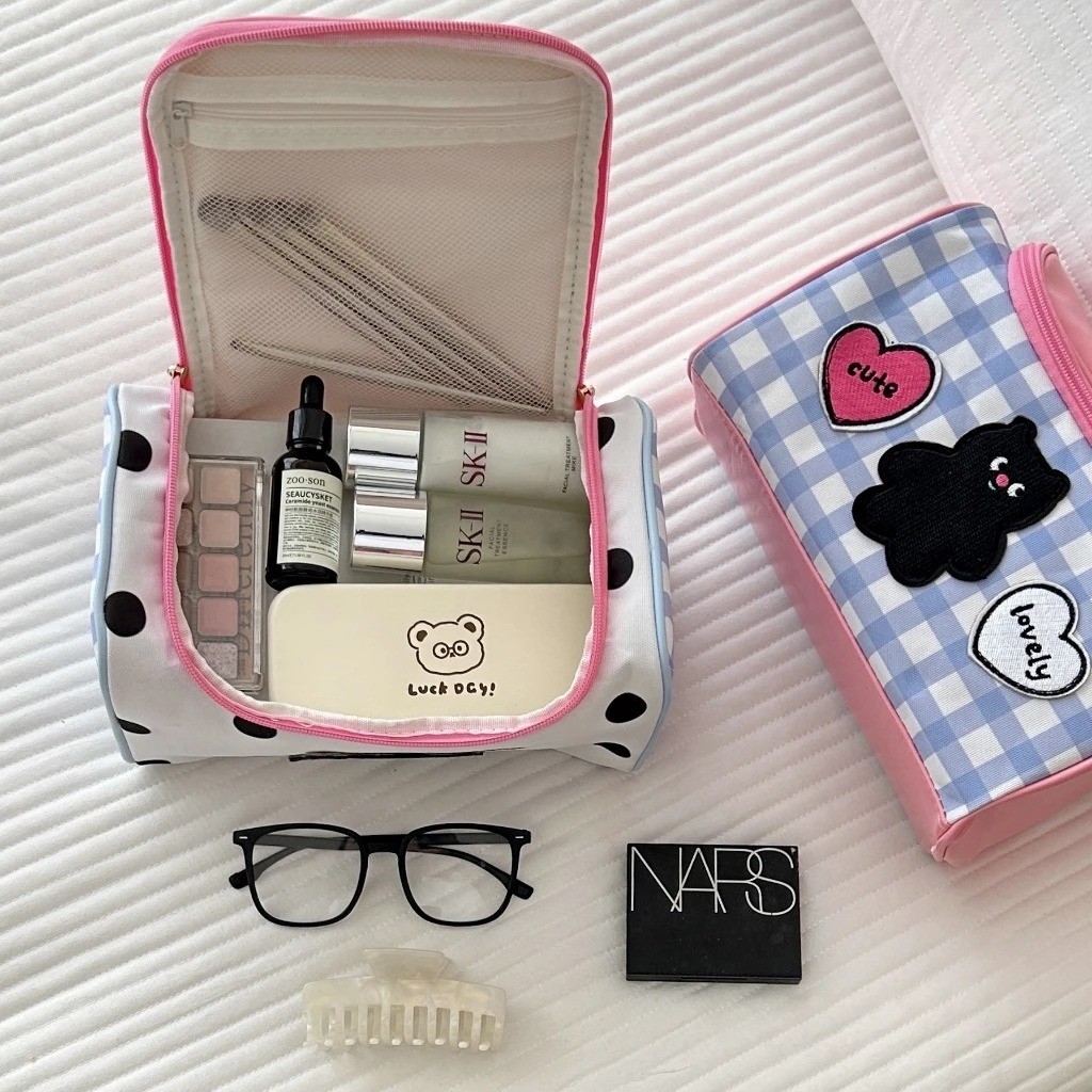 Túi Đựng Đồ Trang Điểm Makeup Họa Tiết Cute, Túi Đựng Mỹ Phẩm Du Lịch, Túi Vải Có Quai Cầm Xách Tay Lớn