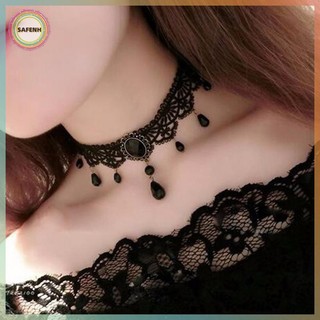 Safenh Choker Pha lê đen Vintage Victoria,Style Steampunk cho Nữ