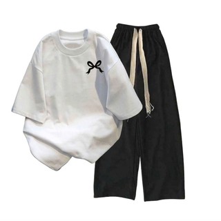 Sét bộ quần ống rộng cạp cao +mix áo phông form rộng tay lỡ- in chữ dấu X NGỰC-