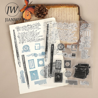 JIANWU Vintage Tiếng Anh Văn Bút Tem Phong Cảnh Chất Liệu Cắt Dán Trong Suốt Silicon Tem Sáng Tạo DIY Tạp Chí Văn Phòng Phẩm