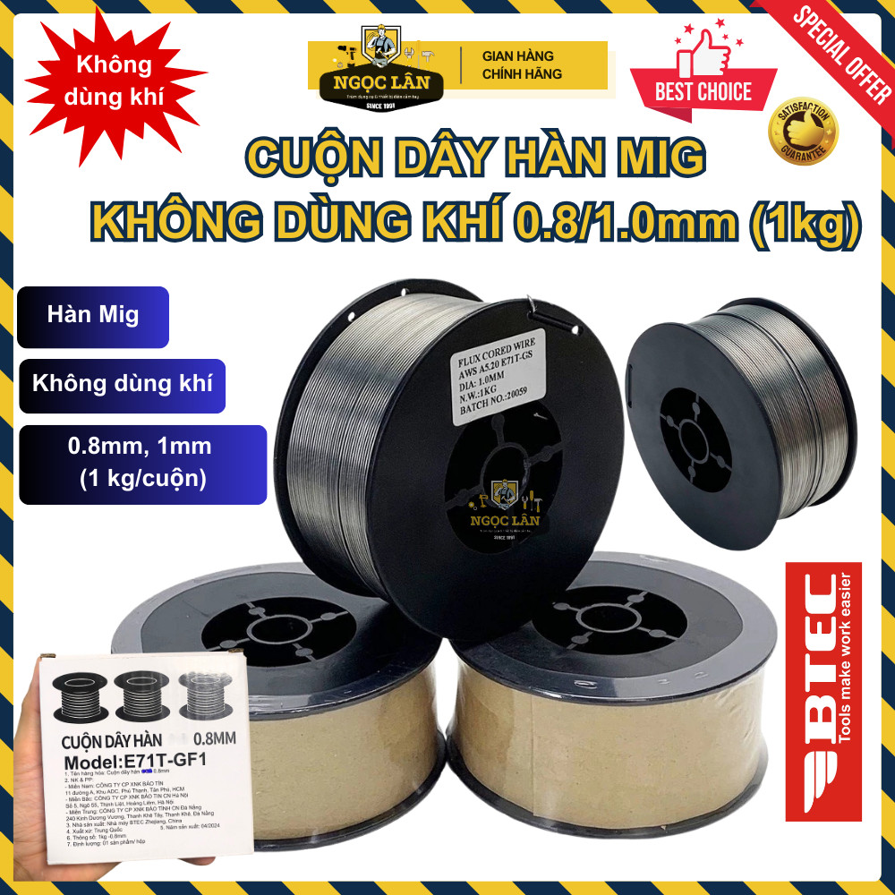 [Chính hãng] Cuộn dây hàn Btec, cuộn dây hàn MIG không dùng khí (CO2) 0.8mm -1.0mm, 1kg/cuộn