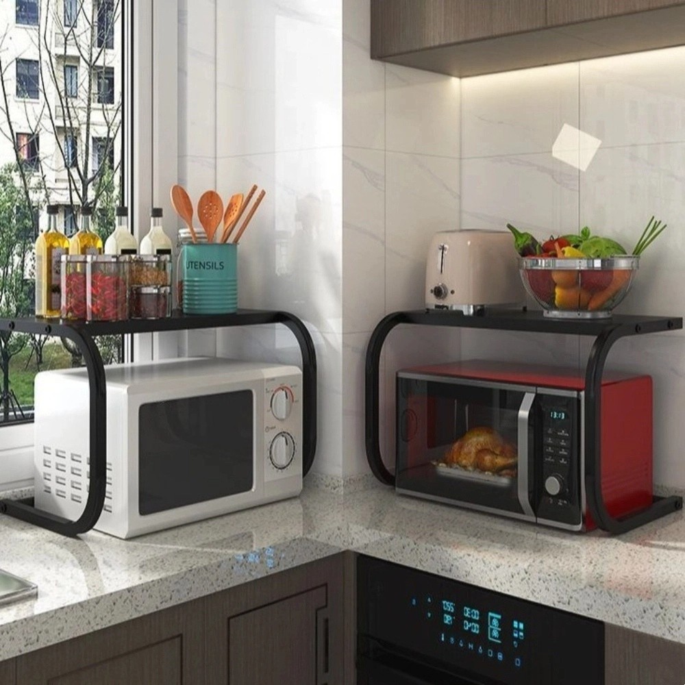 Giá lò vi sóng MARGREDY, Giá đựng đồ nhà bếp hai lớp đa chức năng, Giá sắp xếp mặt bàn kim loại tiết kiệm không gian dày dặn Tổ chức đồ dùng nhà bếp