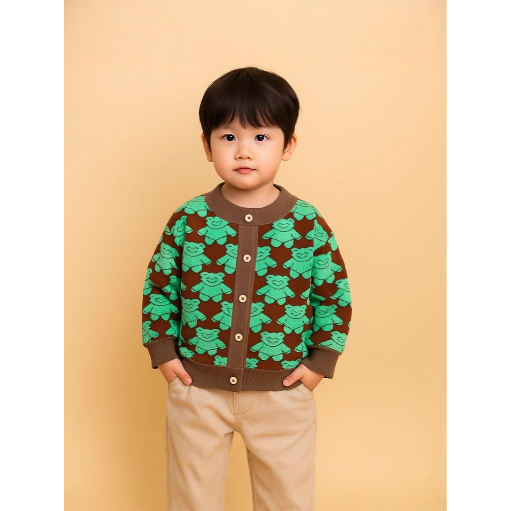 ​Áo nỉ trẻ em Cardigan mùa thu đông phong cách bé trai bé gái Áo khoác thông thường cỡ 8O-140​ QEIU