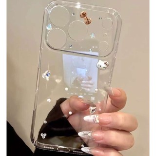 Ốp điện thoại hình mèo khoan ba chiều trong suốt sang trọng Thích hợp cho iPhone17 Pro Max 16 15 14 13 Pro Max Bảo vệ Camera chống sốc Vỏ cứng chống rơi