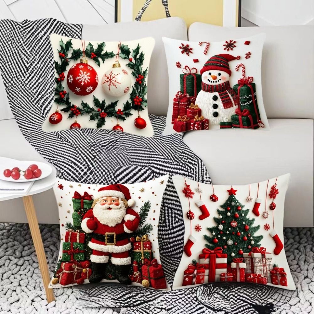 MARGREDY Giáng Sinh Đệm, Vỏ Gối Trang Trí Bông Tuyết Sang Trọng, Ông Già Noel Thanh Lịch Hoạt Hình Họa Tiết Cây Giáng Sinh Hình Vuông Vỏ Gối Giáng Sinh Trang Trí Nhà