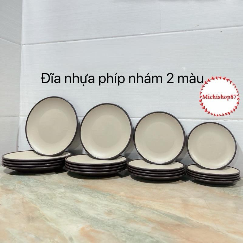 Đĩa nhựa tròn thái 2 màu 5 size nhựa Việt Nhật cao cấp, đĩa nhựa tròn đựng đồ ăn hoa quả phong cách sang trọng AMIZIN