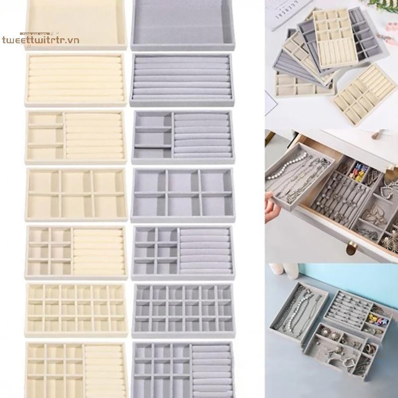 TRTR Nhung Hộp Trang Sức Khay Bảo Quản Trang Sức Giá Đỡ Cho Nhẫn Bông Tai Vòng Cổ Vòng Tay Hộp Trưng Bày Trang Sức Hộp Phân Loại VN
