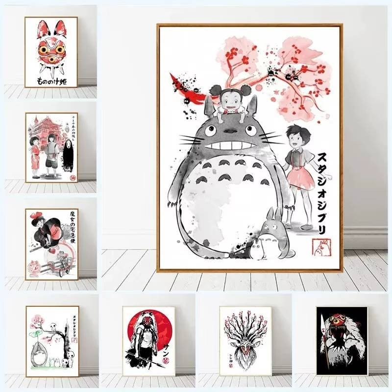 Hayao Miyazaki anime poster Hàng Xóm Của Tôi Totoro Phim Hoạt Hình Tranh Vải Phong Cách Bắc Âu Treo Tường Nghệ Thuật Phòng Khách Trang Trí Nhà Cửa
