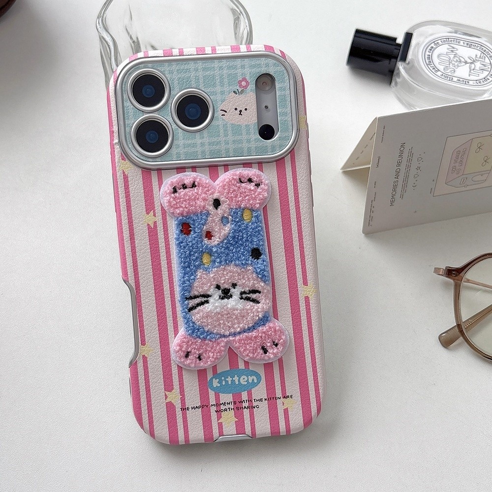 3D Thêu Mèo Chó Da Đệm Không Khí Ốp Lưng Điện Thoại iPhone 17 Pro Max 17 Air 16 Plus 15 14 13 12 11 Vỏ Bảo Vệ Chống Sốc