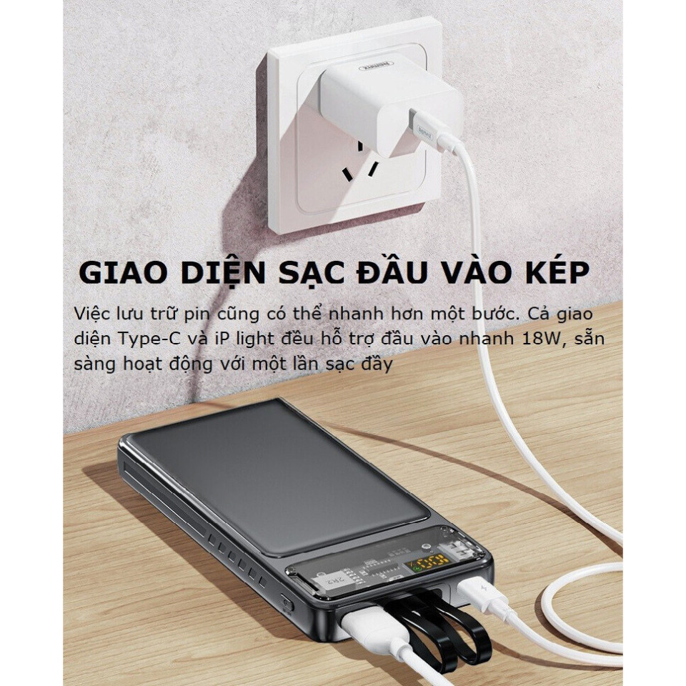 Sạc Dự Phòng 30000mAh Sạc Nhanh 22,5W PD20W Tích Hợp 2 Dây Sạc Có Màn Hình LED Dùng Cho Mọi Thiết Bị
