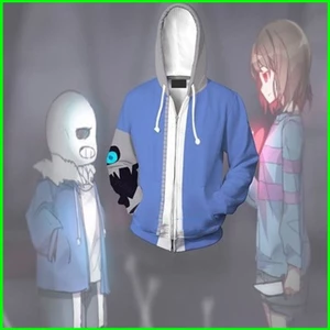 Áo khoác cosplay Sans Undertale có dây kéo và mũ trùm đầu, phù hợp Halloween và Giáng sinh