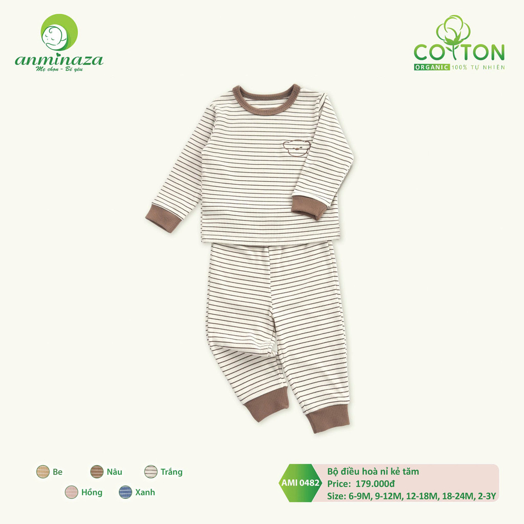 Bộ Dài Tay Thu Đông Cho Bé Nỉ Kẻ Tăm Mềm Mịn - Hàng Chính Hãng MIN0482