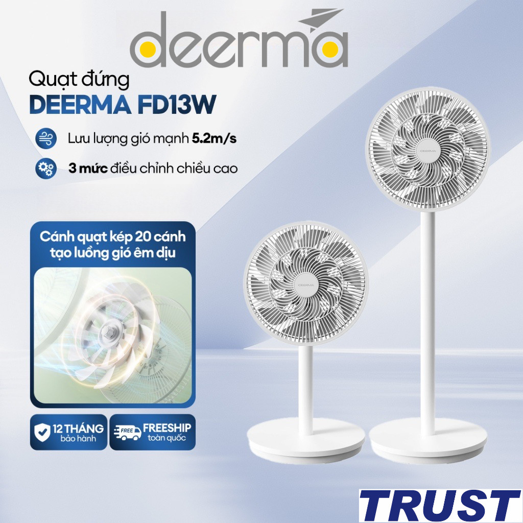 Quạt cây đứng Deerma FD13W với 20 cánh quạt kép, 3 chế độ gió hoạt động êm ái - BH 12T Chính Hãng