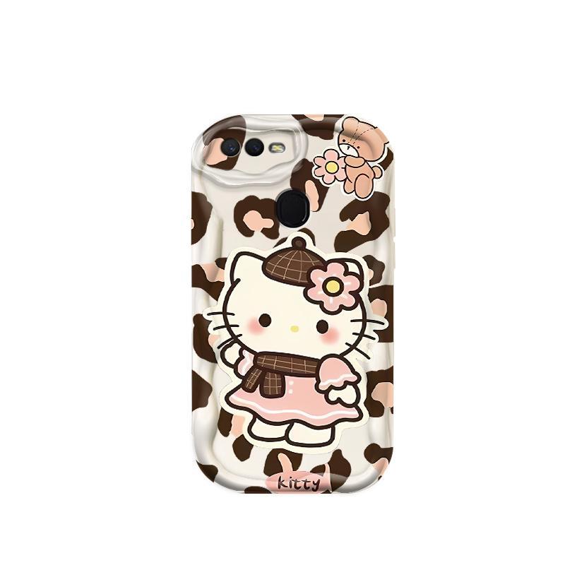 Ốp Silicon Hoạt Hình Cho OPPO A5S A7 A12 F9 F9 Pro Phụ Kiện 3D Vỏ Điện Thoại Mềm TPU Da Báo Kitty Ốp Lưng Chống Sốc