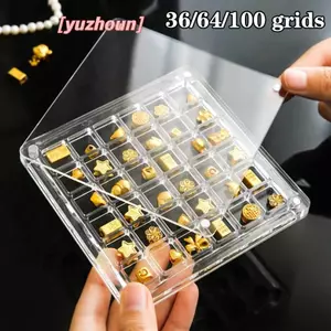 36 / 64 / 100 Lưới Hộp Bảo Quản Đậu Vàng Nhỏ Acrylic Chuyển Mặt Dây Chuyền Bộ Sưu Tập Hộp Hiển Thị Chống Oxy Hóa Hộp Trưng Bày Vỏ Biển Từ Tính