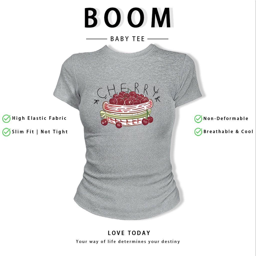 BOOM Áo Baby Tee Nữ Cotton Ôm Body-Áo Thun Ngắn Tay Y2K In Hình PhongCách Mùa Hè, Cổ Tròn Hàng Đầucách hàn quốc phong241