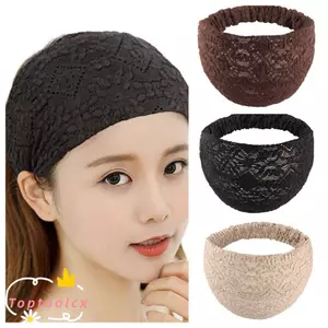 TOPTOOLCX Hair Hoop, Băng đô ren lưới rỗng, Hoa co giãn đầu bên rộng quấn bé gái