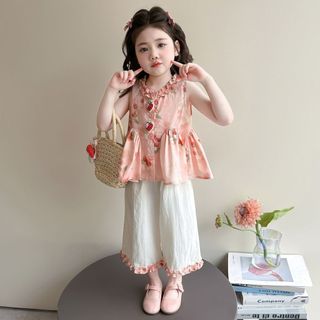 Bộ đồ bé gái mùa hè hoa nhí - Áo sát nách bèo cổ phối quần ống rộng phong cách ngọt ngào