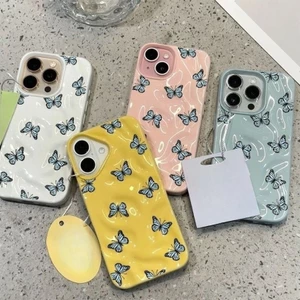 3D Họa Tiết Nhăn Toàn Màn Hình Sáng Tạo Màu Xanh Bướm Dành Cho Redmi Note 8 10 10S 11 11S 12 14 Vỏ Kẹo Chống Sốc Mềm