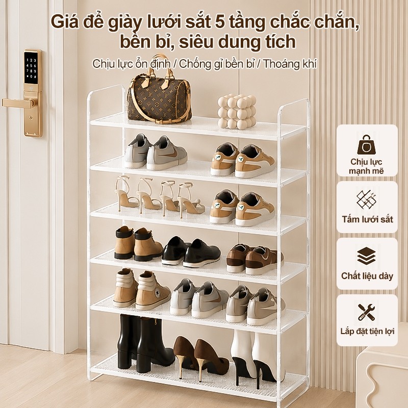 𝐎𝐥𝐢𝐟𝐞 Kệ giày acrylic trong suốt 5tầng lưới sắt chống gỉ Kệ để giày căn hộ nhỏ tiết kiệm không gian Thoáng khí chống mùi