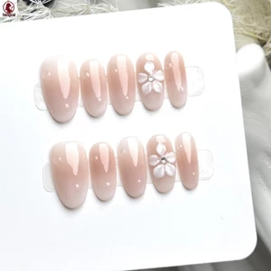 10 Chiếc Bấm Móng Tay Hình Bầu Dục Ngắn Matte Finish Với Thiết Kế Hoa 3D Cho Nữ Và Bé Gái Mặc Hàng Ngày Đảng Làm Móng Tay