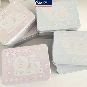 MAKY Tinplate Hộp Bảo Quản Hoạt Hình Photocards Thẻ Nhỏ Thiếc Hộp Bảo Quản Lon Đồng Xu Bông Tai Nghe Hộp Đựng Trang Sức Thu Thập Hộp VN