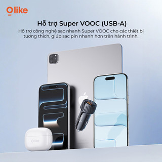 Olike R15 Sạc Ô Tô 38W Sạc Nhanh PD SuperVOOC, Cổng Lightning Type-C, Dùng Cho iPhone Samsung Xiaomi iPad