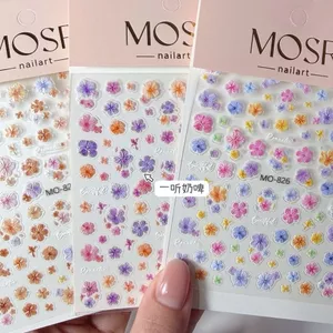 Ooolala Hoa Nhân Tạo Ba Chiều Dập Nổi Móng Tay Miếng Dán Mùa Xuân Monet Nhiều Màu Sắc Hoa Cúc Móng Tay Đề Can Đồ Trang Trí