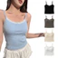 YICA Ren Cami Top, Ren Viền Nơ Accent Spaghetti Dây Đeo Tank, Ngọt Ngào Không Tay Gân Đan Màu Trơn Bralette Top Mặc Hàng Ngày